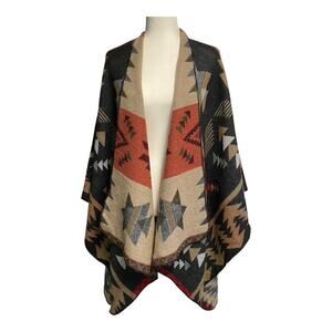Woven Aztec Southwestern Shawl Cape Wrap Oversized Boho Festival Women Sz OS